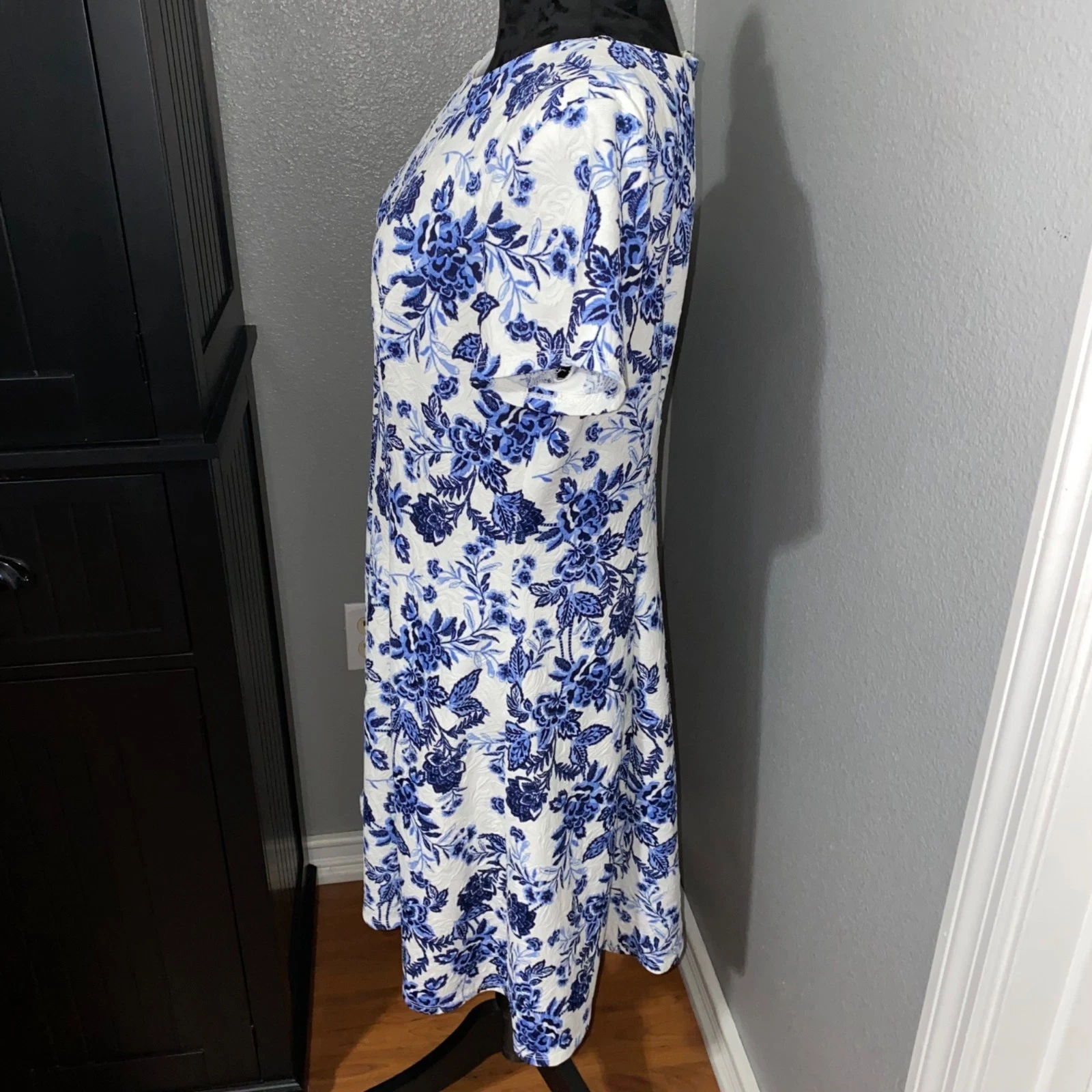 Abito donna ALYX taglia 16 blu bianco floreale aderente e svasato Cottagecore Y2K classico