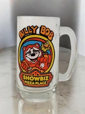 Vintage Billy Bob Show Biz Pizza Place Glass Cup Stein Mug W/ Handle 1980s