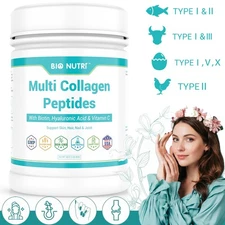 Multi Collagen Peptides Powder - Type I II III V X Hair Nail Skin& Joint Support