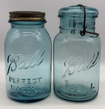 Antique Blue Ball Perfect Mason Ideal Mason Canning Jars x2