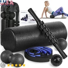 High Density Foam Roller Massage Kit W/ Deep Tissue Stick Ball Stretch Strap New
