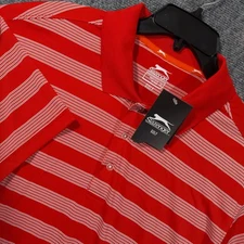 Slazenger Golf Polo Shirt Mens XL Red Tech Stripe Salsa Performance Polyester