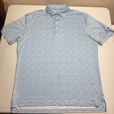Johnnie O Featherweight Short Sleeve Polo Shirt Men L Blue Geometric Golf UPF 50