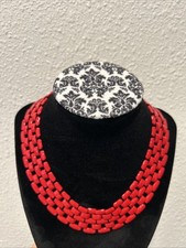 VTG Napier Red Enamel Gold Tone Link Choker Necklace 16" 2103-G/RD NWT 45