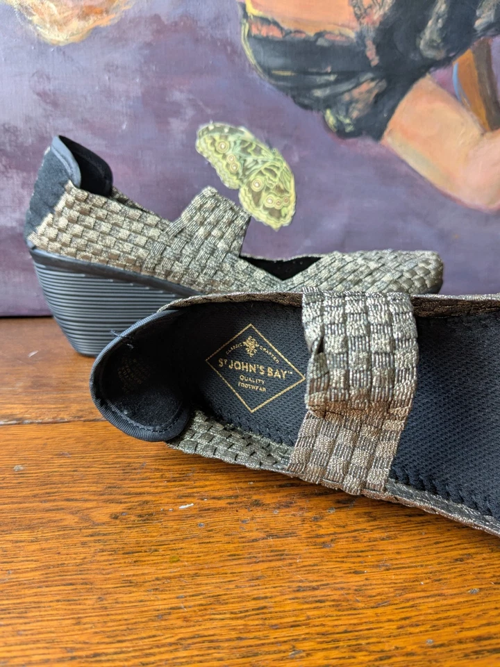 Cuña Mary Jane 9M tejida dorada vintage inspirada en St John's Bay Foto 4 de 4