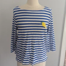 Women's LOFT Lemon Stripe Embroidered Top Large