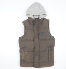 Superdry Mens Brown Small Academy Gilet Hooded Puffer Waistcoat