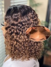 12 Inch Highlight Blonde Curly Bob Wig Human Hair Pre Plucked Cut DX-4X4 Ombre