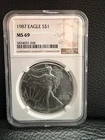 1987 American Silver Eagle NGC MS69 Early Date ASE 1 oz .999 Silver