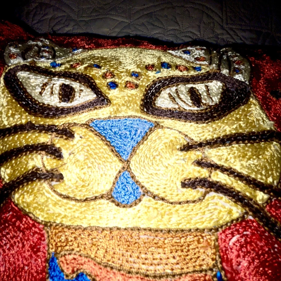 Abstract Art Cat Embroidered Throw Pillow Cover • Case Only• 18x18 Hand Made - Image 2 of 4