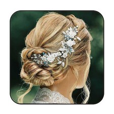 Blue Flower Bride Wedding Hair Vine Silver Rhinestone Bridal Hair Piece