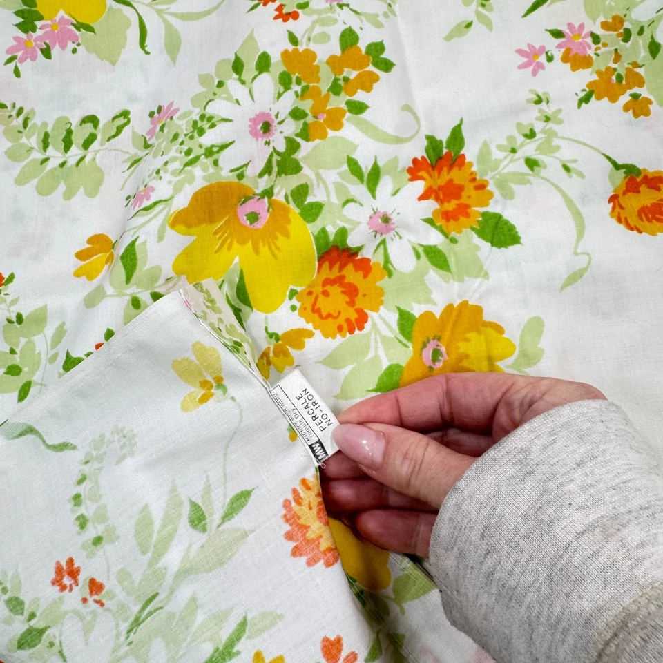 复古 jcpenney 平板双人橙色黄色大号花卉花朵 y2k 90s 80s — 第 3/4 张图片