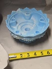 ​Vintage Fenton Blue Marble Slag Glass Hobnail Candle Bowl Flower Frog Patent...