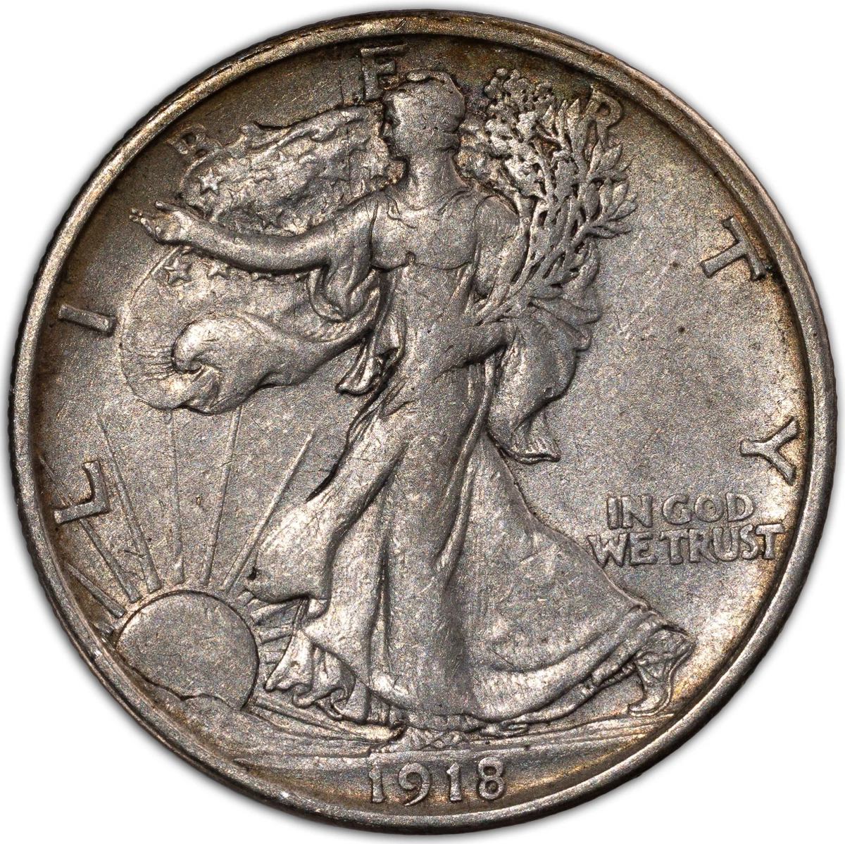 AU 50 Graded 1918 Year Liberty Walking Half Dollars (1916-1947