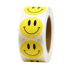 Happy Face Paper Stickers, 1 Inch Yellow, 500 Pieces per Roll, Permanent Adhe...