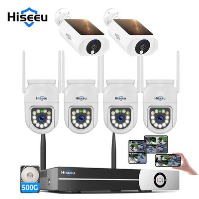 Hiseeu Security Camera System,16CH Wifi NVR,4pcs PTZ & 2pcs Solar IP Cameras,HDD