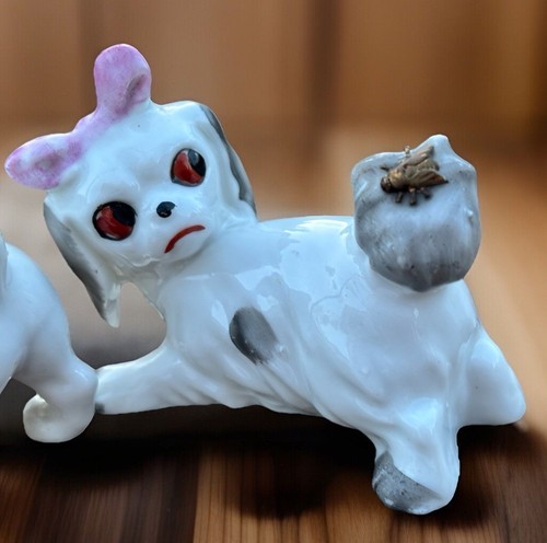 Set of 2 Vtg Pfeffer Gotha Dog Figurines Bonzo & Bichon Pink Bow Fly On Tail EUC - Picture 4 of 11