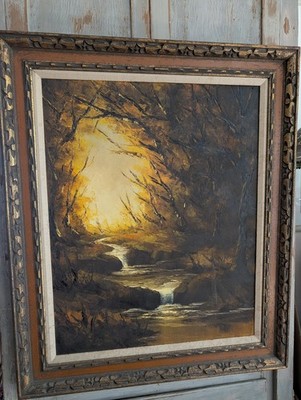 Eric Robertson Vintage Original Oil Painting Framed Forest Stream Landscape LG