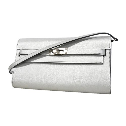 Hermes Shoulder Wallet Kelly Long To Go Chevre Chamkila Argent K Engraved 786302