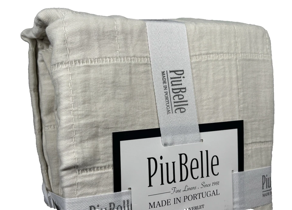 PiuBelle Queen Coverlet Ivory White 100% Cotton Textured Woven Made in Portugal - Image 4 of 4