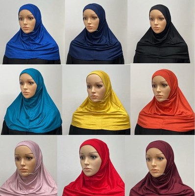 Women's 2Pc Amira Jersey Instant Hijab Islamic Headscarf Soft 10+ Color ONE SIZE