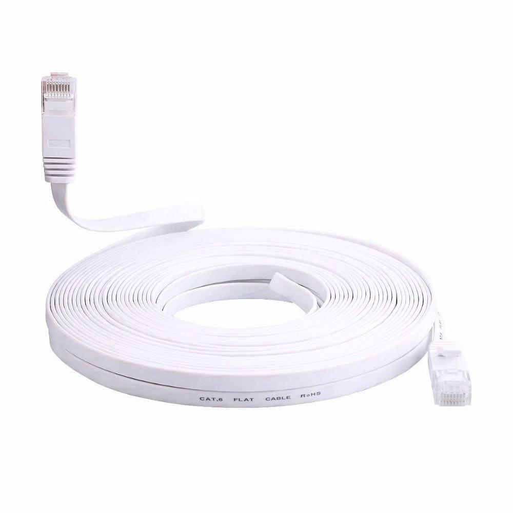 10m Meter Flachkabel Cat 5e Weiß Netzwerkkabel LAN Patch Vergoldete - Foto 4