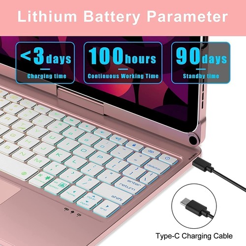 For iPad 7/8/9/10/11th Gen Air Pro 11" Touchpad Keyboard Case with 360° Rotation - Picture 30 of 39