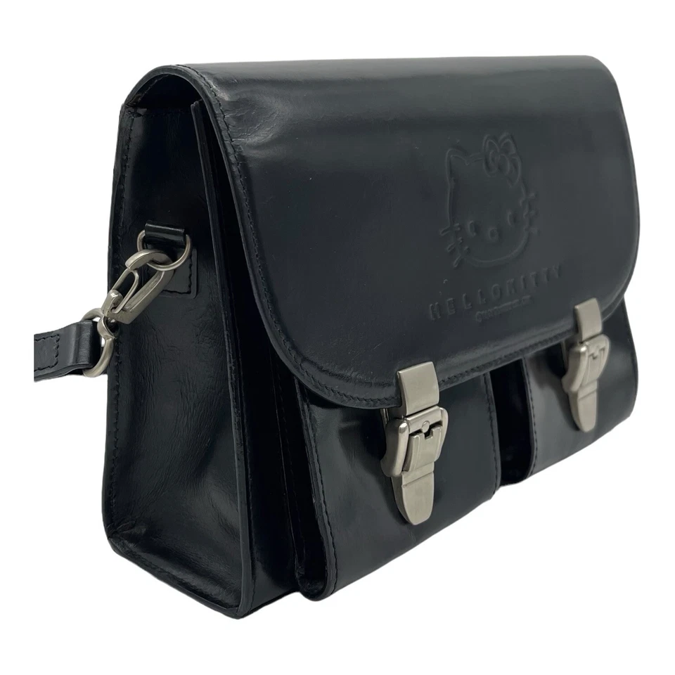 SANRIO Hello Kitty Bolso Mensajero Maletín 3WAY Cuero Negro De Colección Raro 1990' Foto 3 de 4