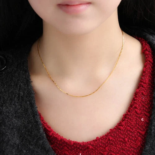 Authentic 18K Yellow Gold Necklace Women's 0.8mm Smooth Shining Snake Chain 18" - Picture 3 of 4