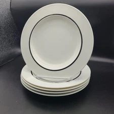 Rosenthal Set (5)  Deep Plates Pasta Bowls Porcelain White Silver Trim 9" New