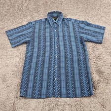 VINTAGE Monzini Shirt Mens Medium M Blue Abstract Short Sleeve Breathable USA
