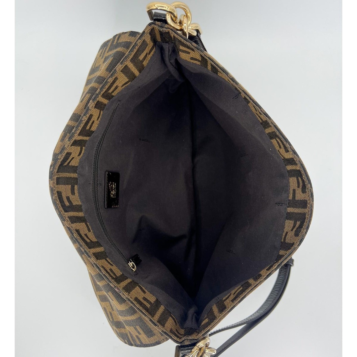 FENDI MIA Brown & Black FF Zucca Logo Single Leather