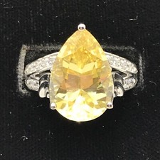 925 Sterling Silver w/ Citrine Clear CZ Stones Ring sz 8