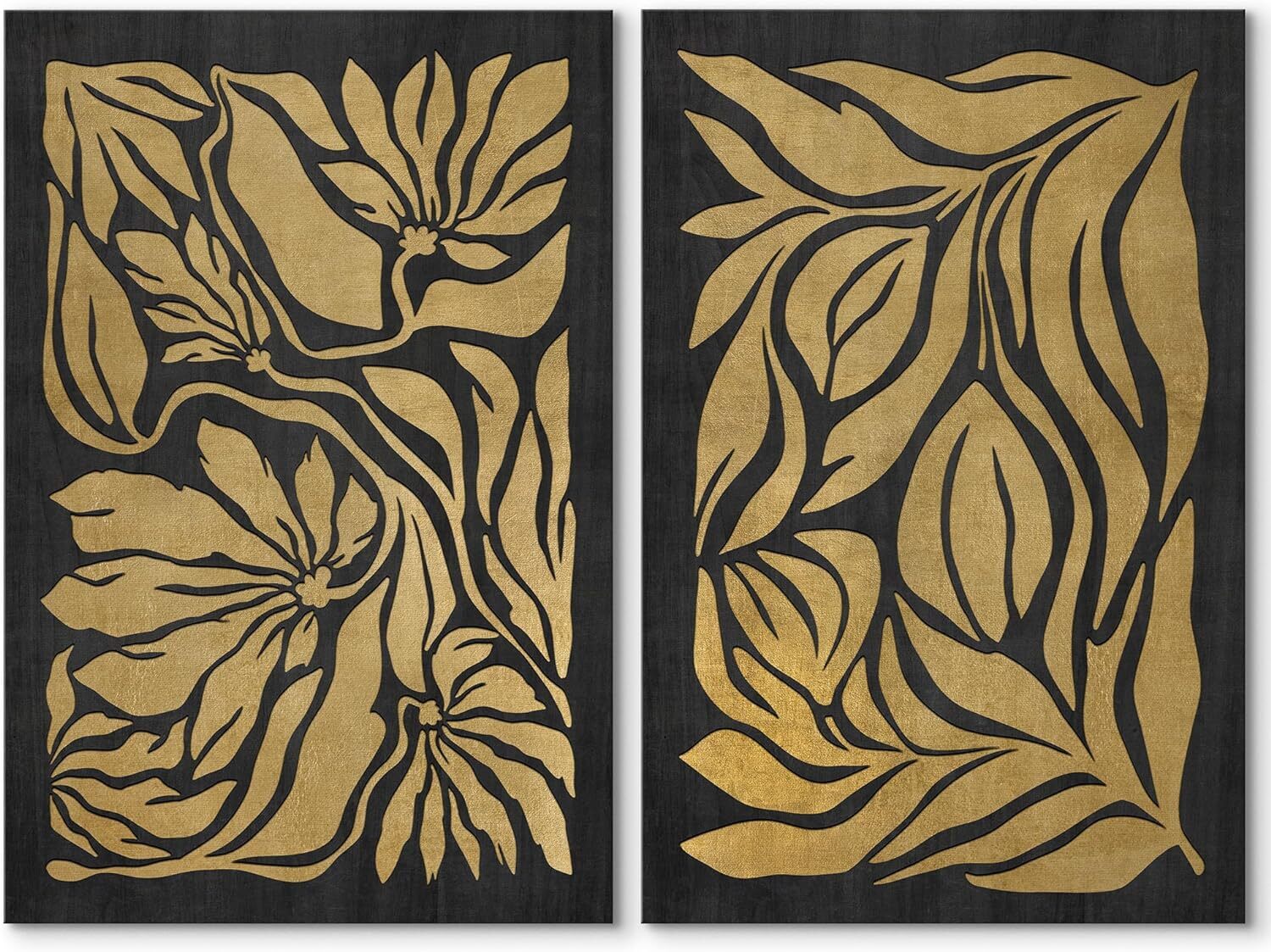 Wall26 Vintage Golden Floral Pattern Wall Art Botanical Canvas Prints
