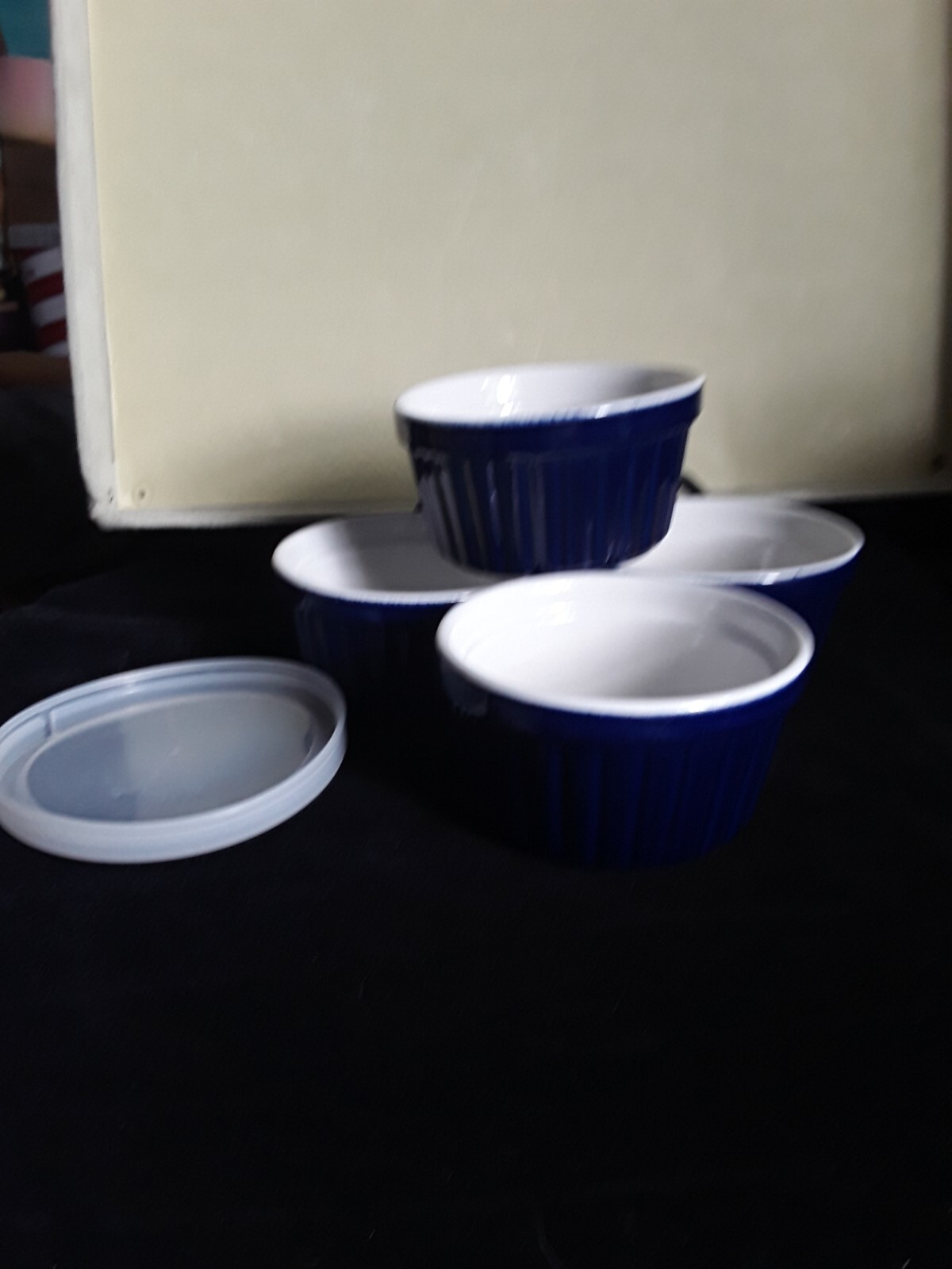 BLUE RAMEKINS SET OF 4 W/ONE PLASTIC COVER 4 OZ PORCELAIN | eBay