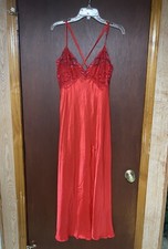 Frederick s Of Hollywood Red Maxi Slip Dress Sheet Lace Top Scoop back Size XL