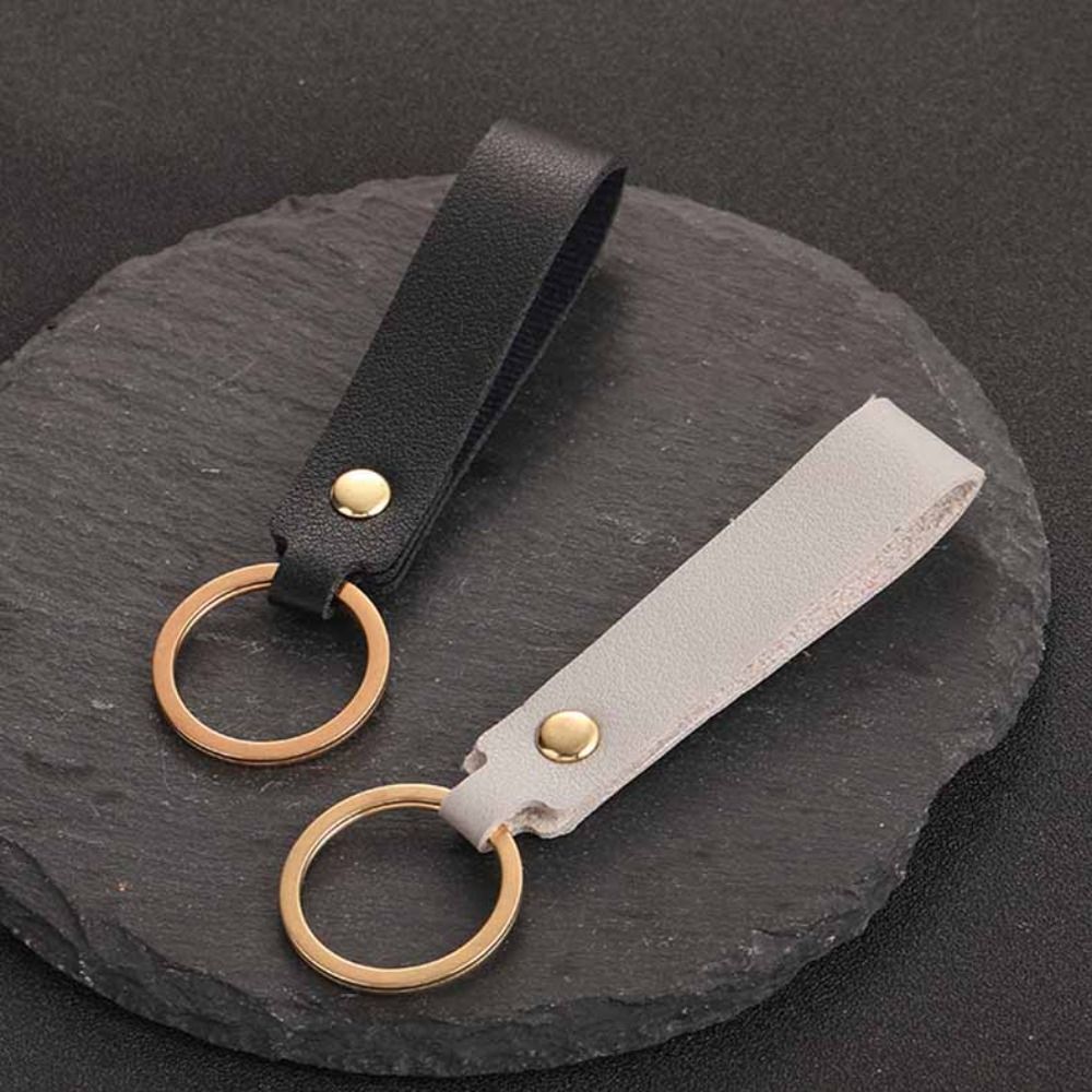 Blank Car Key Chains Simple Metal Key Rings PU Leather Keychain