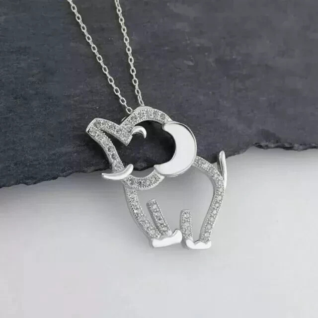2Ct Round Cut Simulated Moissanite Elephant Pendant 14K White Gold Plated Silver