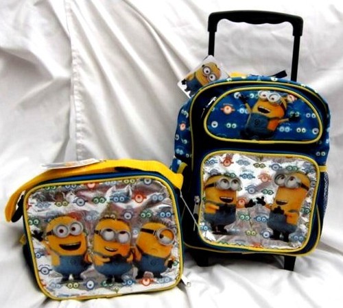 Despicable Me 2 Minions 12" Rolling Backpack&9.5" Insulated Match Lunchbox-New!