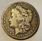1891-CC Morgan silver dollar, VG, better date