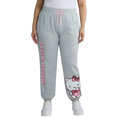 Hello Kitty Womens Plus LOVE Graphic Fleece Jogger Sweatpants 3X 24W-26W Gray