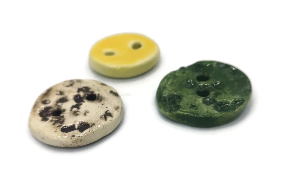 3Pc Large Handmade Ceramic Sewing Buttons Round 2 Hole Flat Back Coat Buttons - Image 3 of 4
