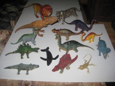 14 Figure Lot - World Dinosaur Toys Inc Lion Tiger Jointed T-Rex  Wind-up Tri
