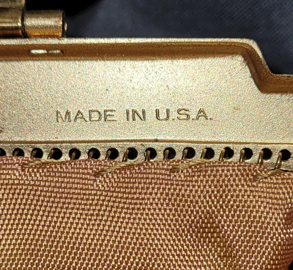 Bolso de Noche Whiting and Davis Vintage Malla de Metal Dorado Lentejuelas Cierre Raro Elegante Foto 4 de 4