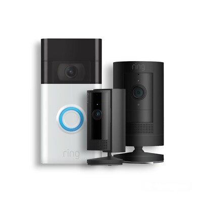 Ring Smart Battery Doorbell Satin Nickel, Outdoor Cam Plus, and