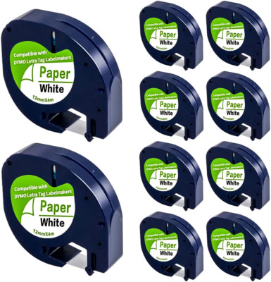 Kompatibel Schriftband für Dymo 91220 Letra Tag Band XR XM QX50 Weiß Papier 12mm