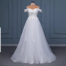 UK White/Ivory Off shoulder Bridal Gown A Line Beach Wedding Dresses Size 6-22