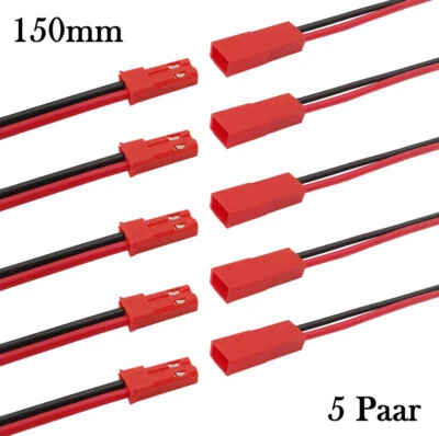 ✅ 5 Paar JST BEC Stecker / Buchse mit Kabel 150mm 10x Male Female Connector 5x - Bild 1 von 4