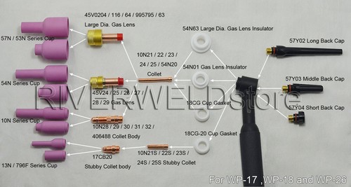 WP 17 18 26 TIG Welding Torch Stubby Gas Lens #10 Pyrex Cup Consumable Kit 26pk - Picture 9 of 9