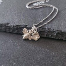 Bumble Bee Charm Sterling Silver Necklace with Flower Charm Necklace shiny